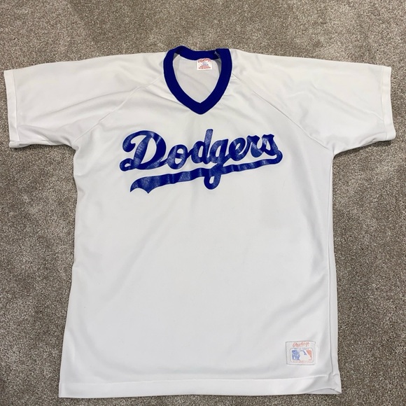 Vintage Rawlings Dodgers Jersey Adult L White With Blue Writing MLB Los Angeles‎